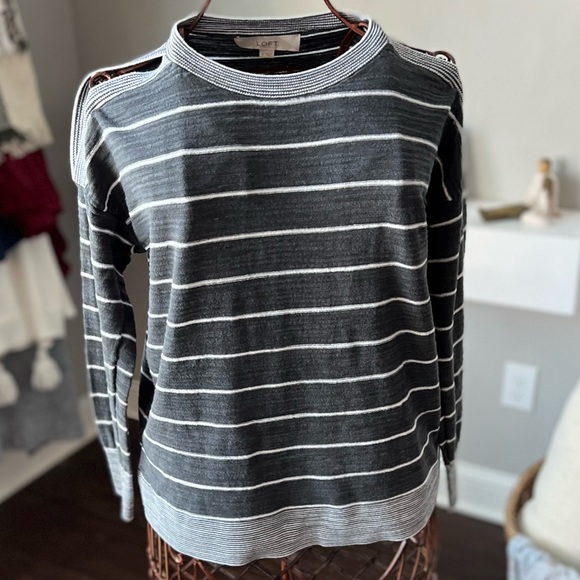 LOFT Striped and Split Shoulder Sweater Small - Picture 6 of 12